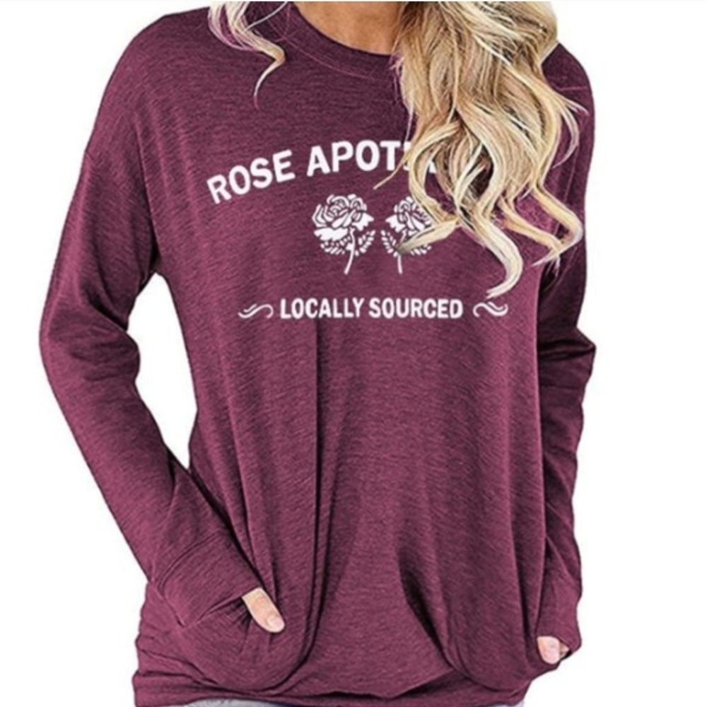 Rose Apothecary Inspired Long Sleeve Top – Maroon – Approx Size M/L